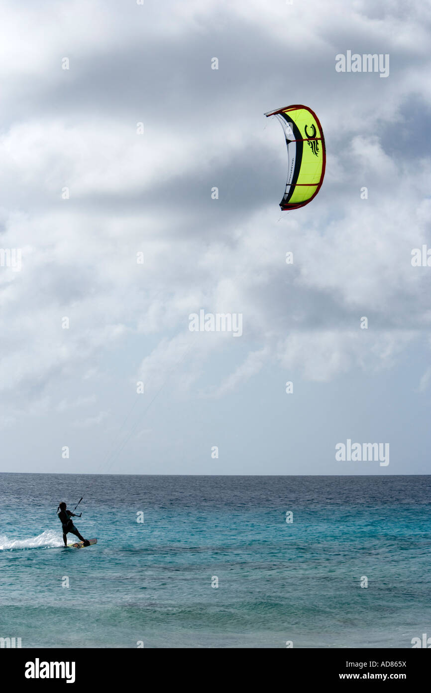 Kite boarding near Pink Beach area at south end of Bonaire, Netherland Antillies Stock Photo