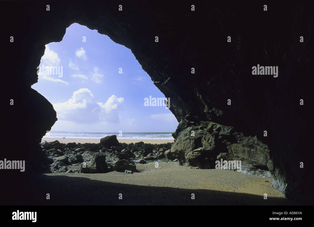 cave formed by the sea wearing cliff face at porthtowan cornwall uk
