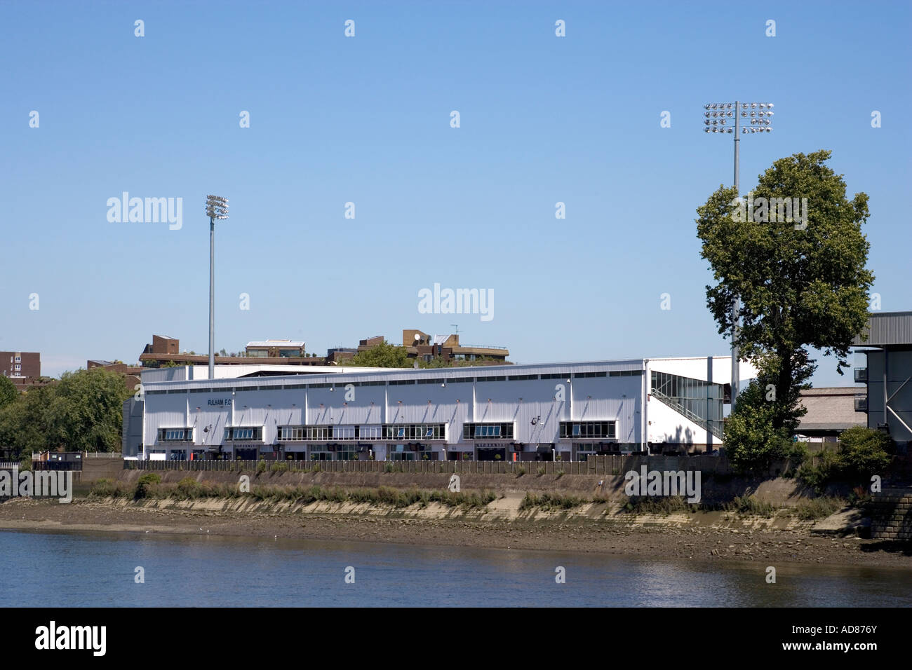 Craven Cottage Fulham FC from across River Thames London England Stock Photo