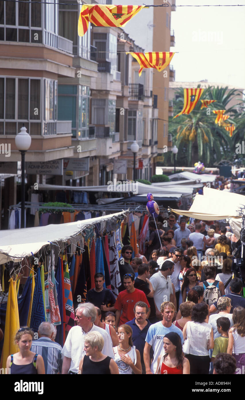 People at the market in Felanitx Majorca Balearic Islands Spain Stock Photo
