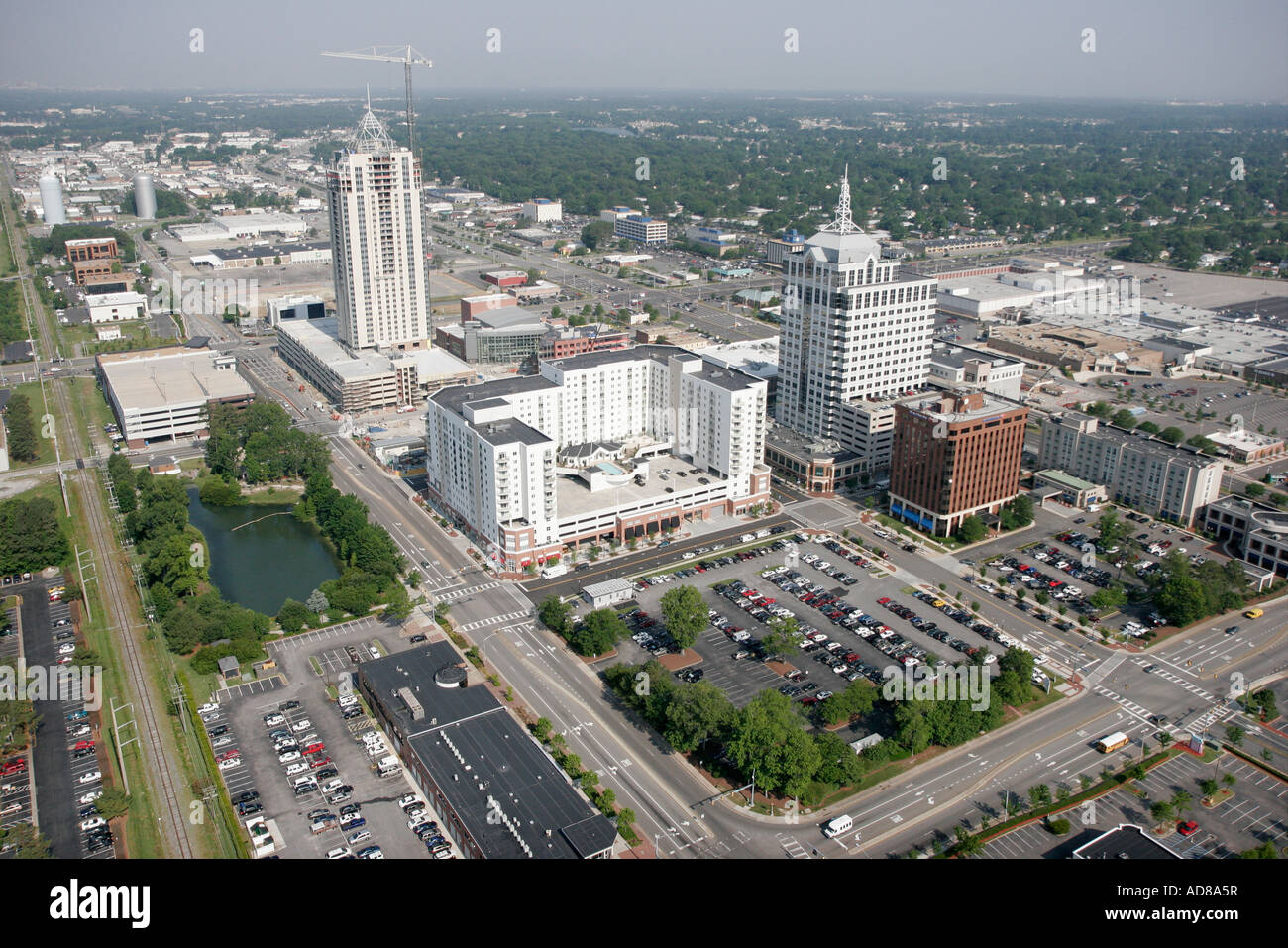 Virginia Beach,Town Center,centre,aerial overhead view from above,view,high rise skyscraper skyscrapers building buildings under new construction site Stock Photo
