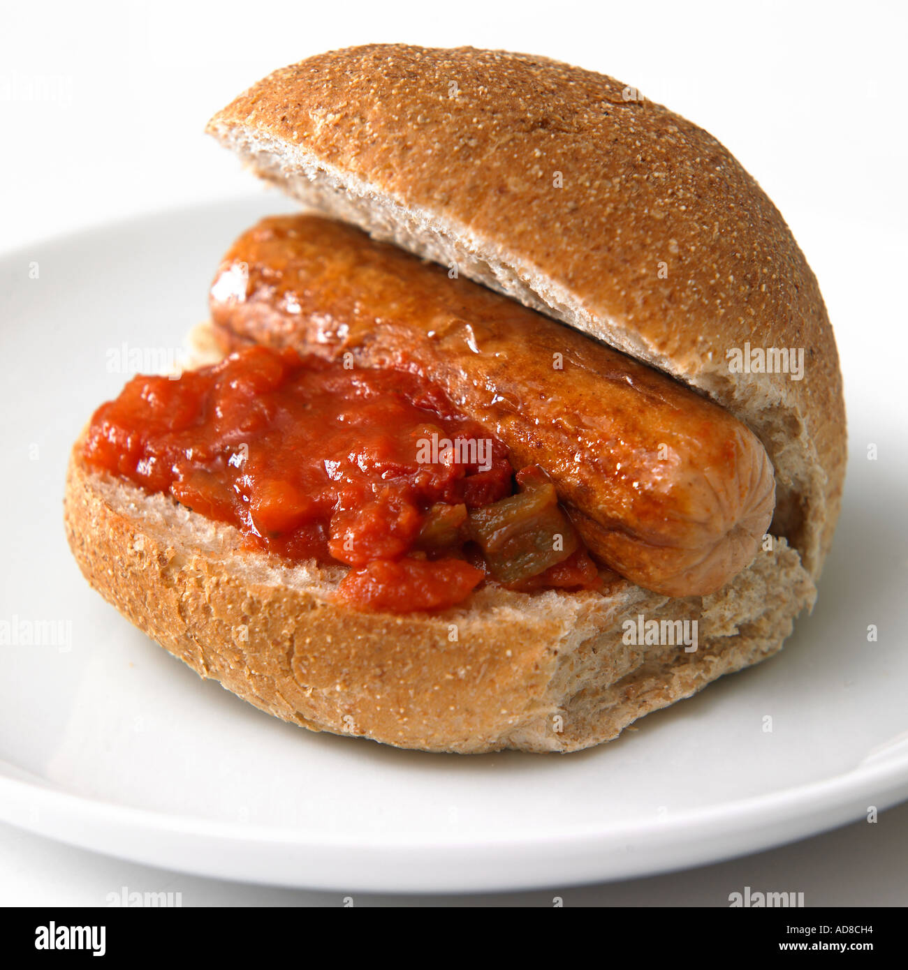 Healthy hot dog wholemeal bap with low fat sausage and tomato relish Stock  Photo - Alamy