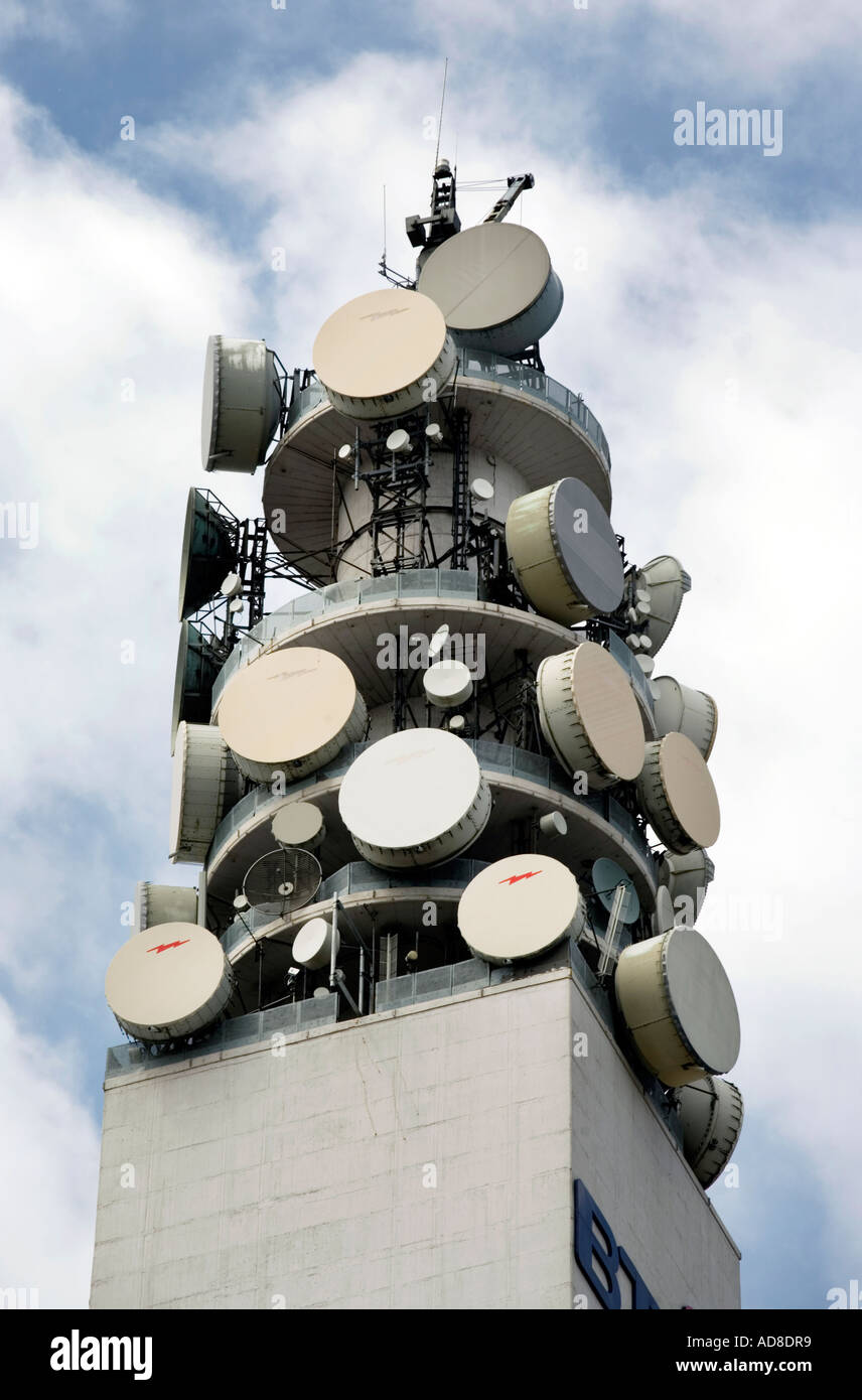 Communications devices on top of the BT Tower in Birmingham UK Stock Photo