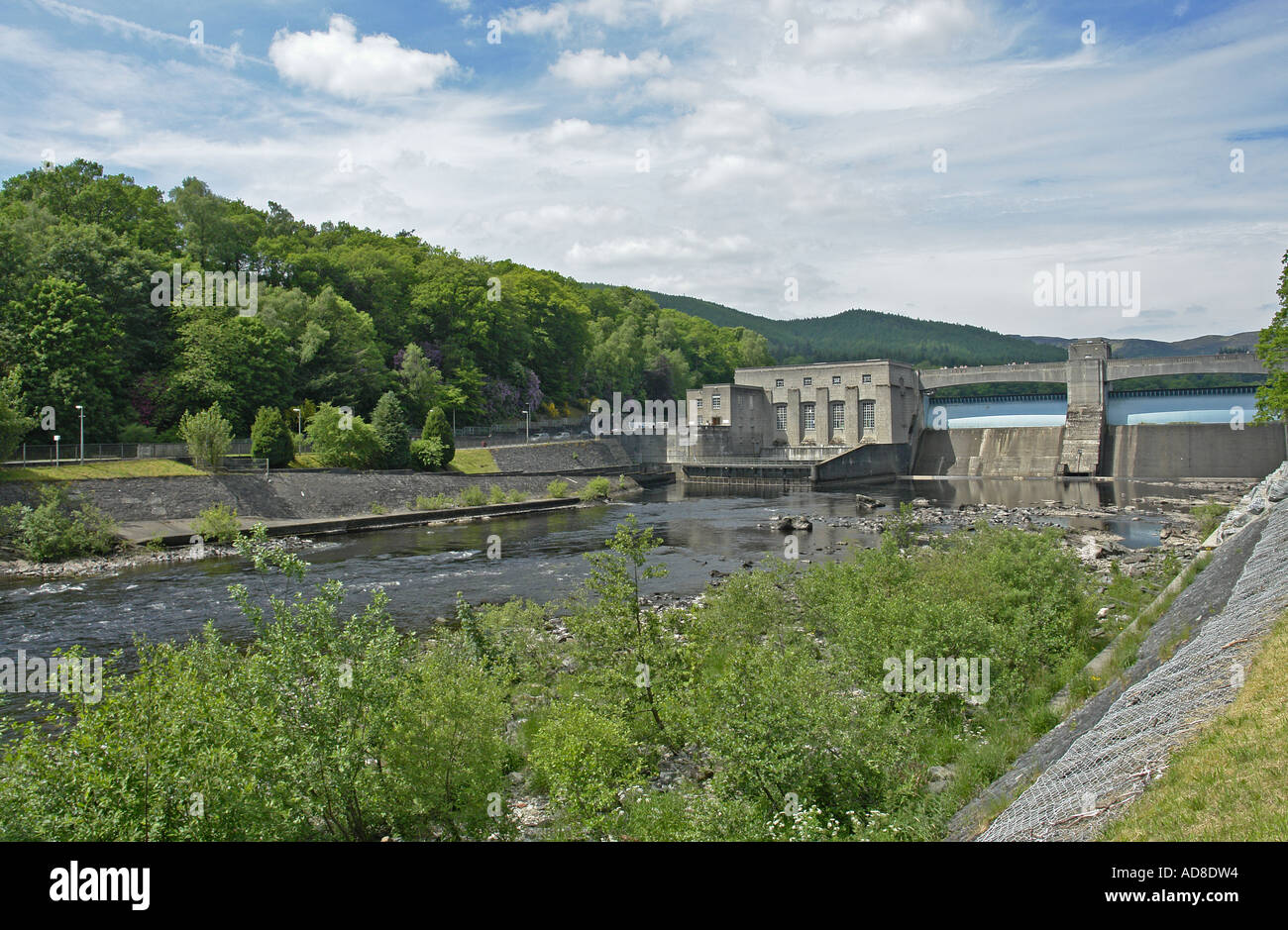 Hydroelectric dam and salmon fish ladder in Pitlochry at the south end