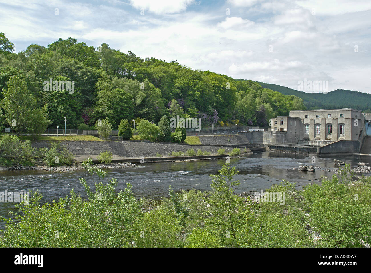 Hydroelectric dam and salmon fish ladder in Pitlochry at the south end