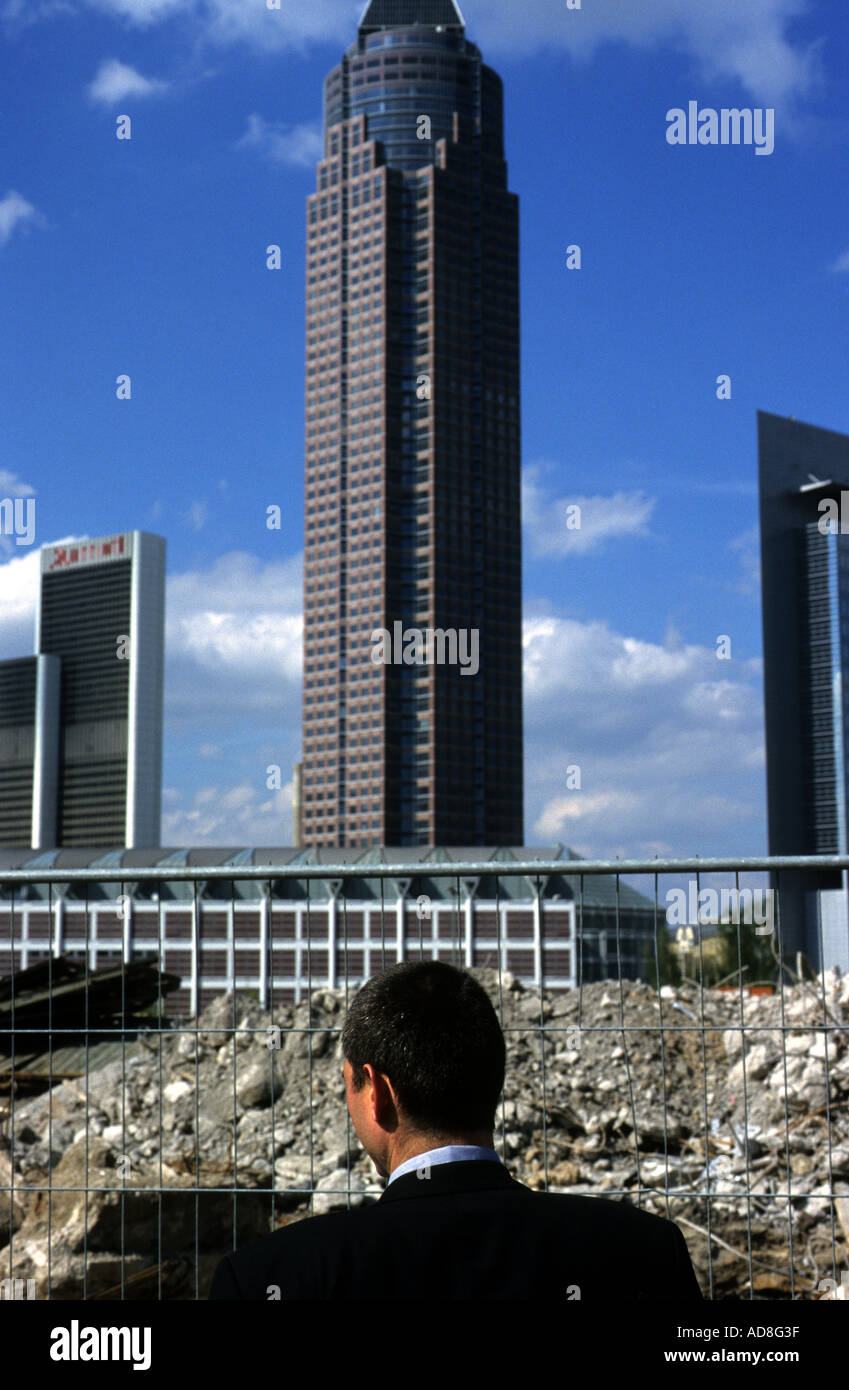 Messe Turm or 'Trade Fair Tower' in the financial district of Frankfurt. Hesse, Germany. Stock Photo