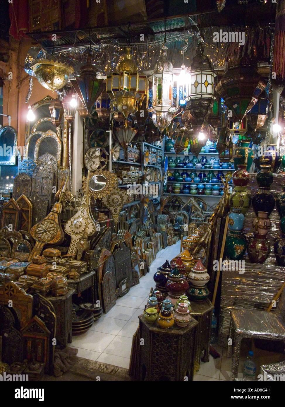 Traditional moroccan handcrafted goods on sale in the souks of the medina,Marrakech,Morocco