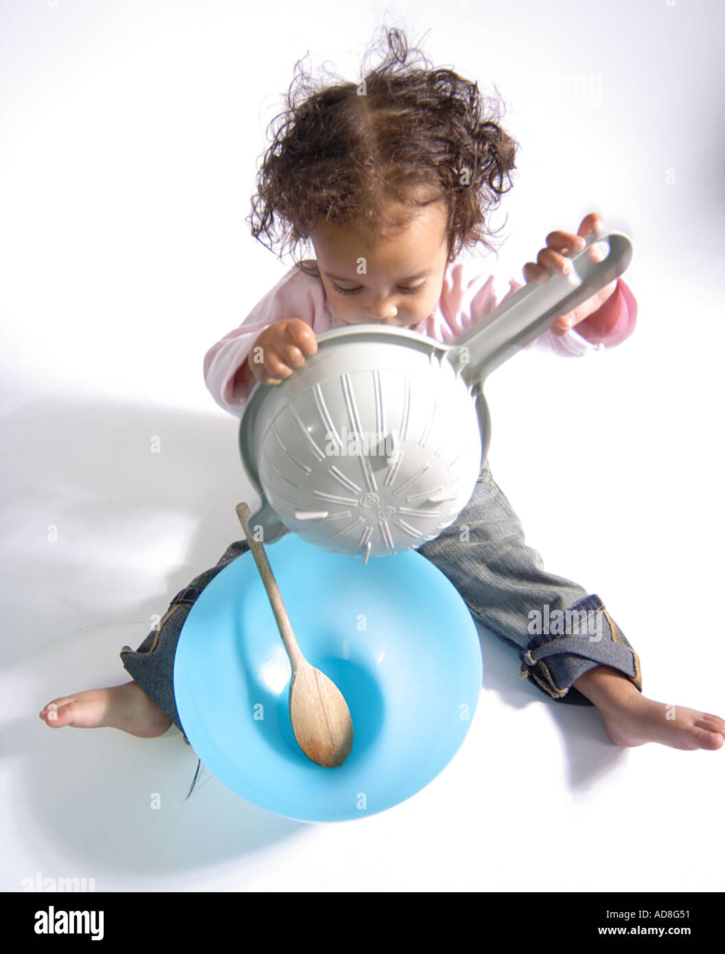 Young baby toddler aged 2 with mums pots and pans Stock Photo - Alamy
