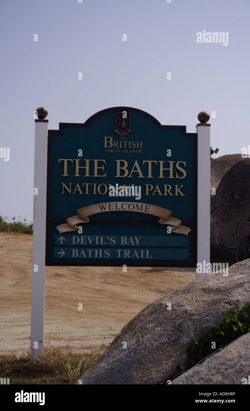Sign for The Baths, National Park, Virgin Gorda Stock Photo Alamy