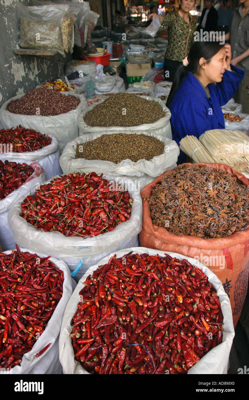 Spices on sale in Wuhan, Hubei province, China. Stock Photo