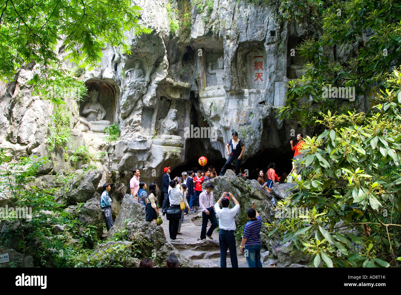 Domestic Chinese Tourists Enjoy Buddhist Rock Carvings Feilai Peak ...