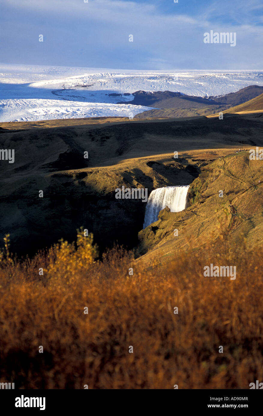 Waterfall and glacier Stock Photo