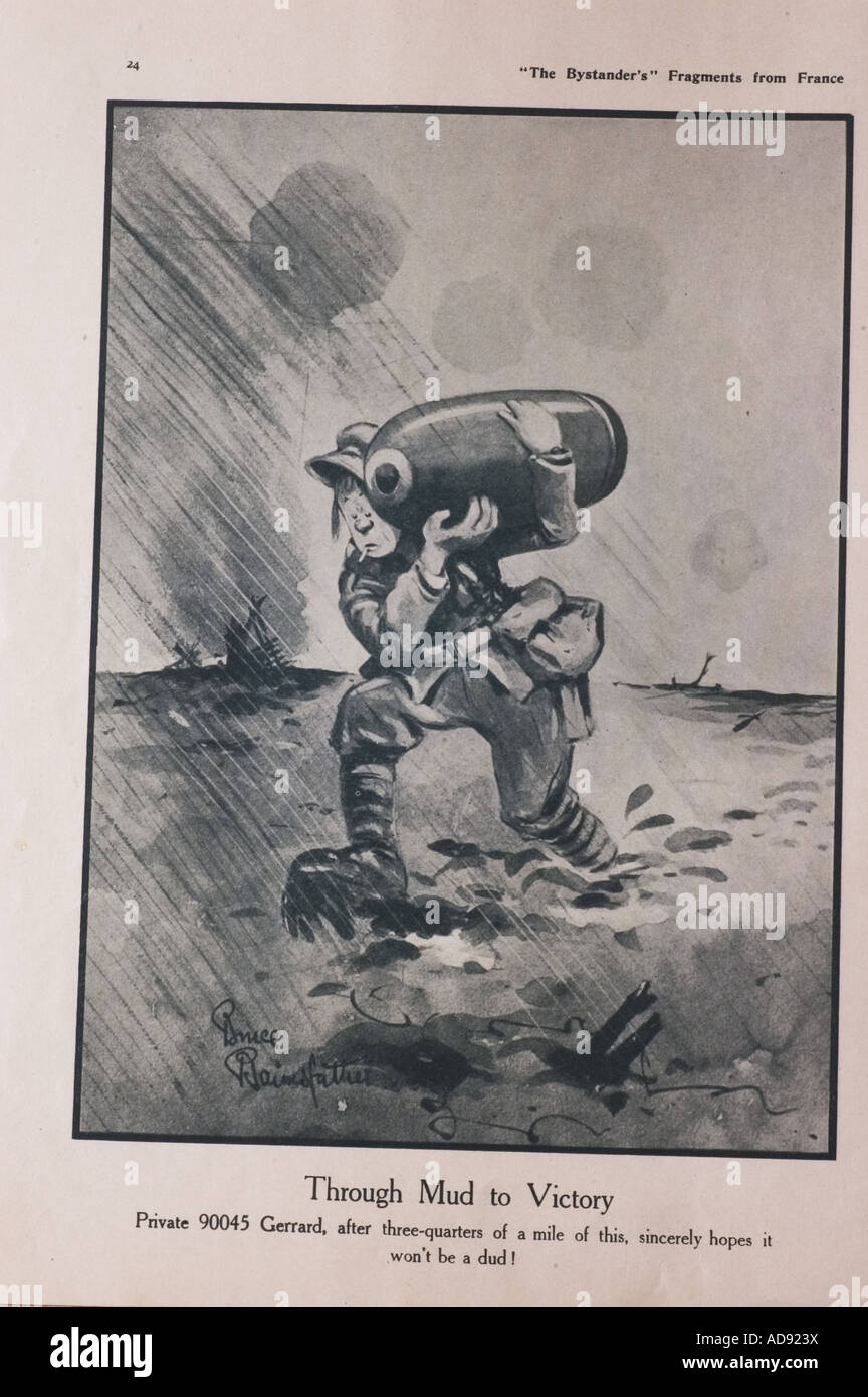 World War One Bruce Bairnsfather cartoon caption Through mud to victory ...