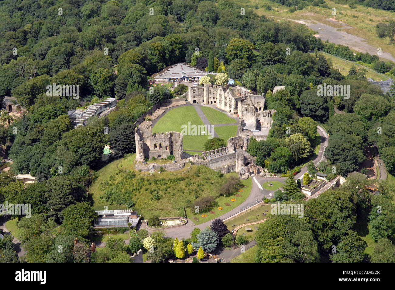 An aerial view of Dudley Castle in Dudley West Midlands surrounded by