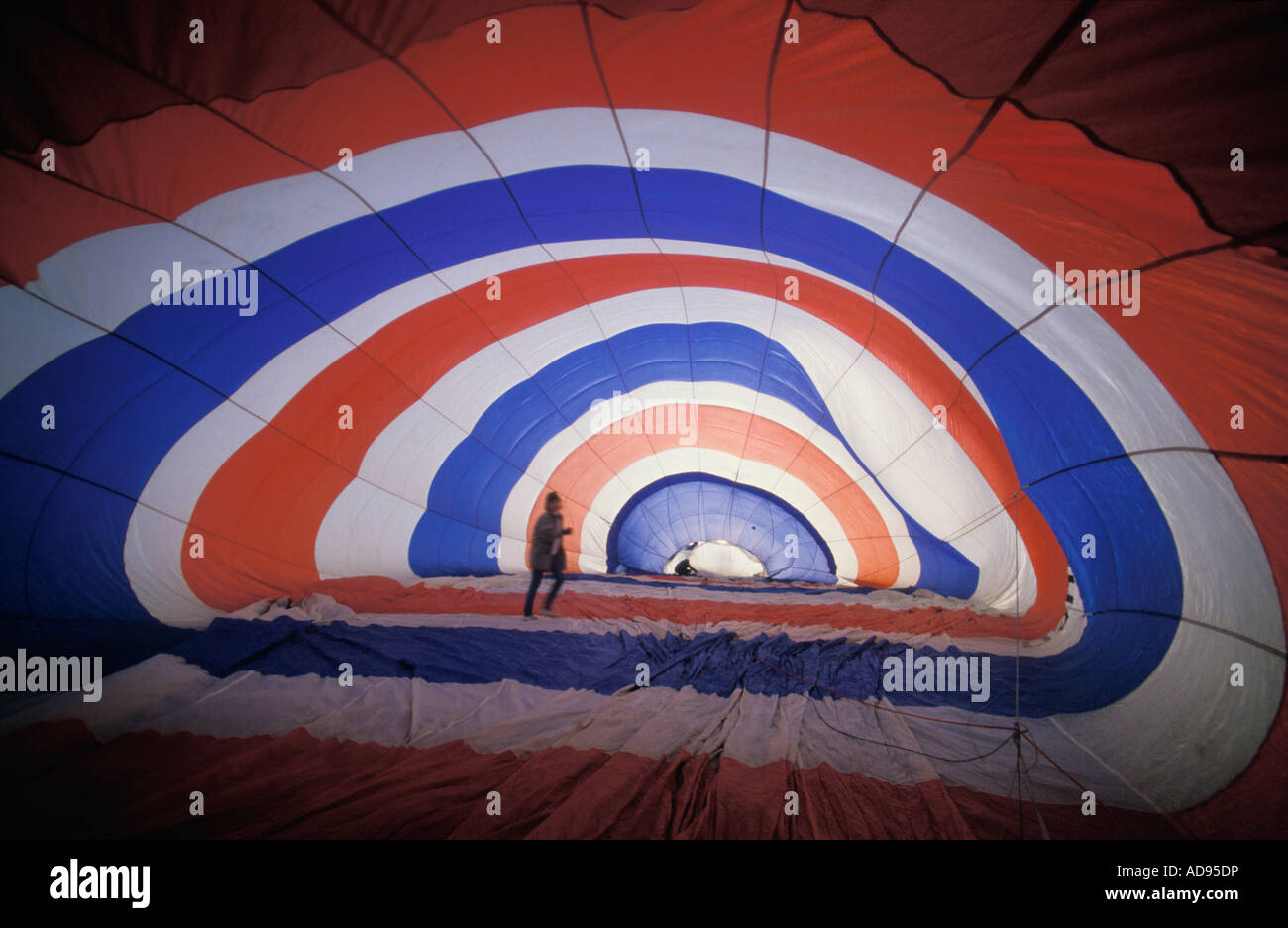 Inside of hot air balloon being inflated Stock Photo