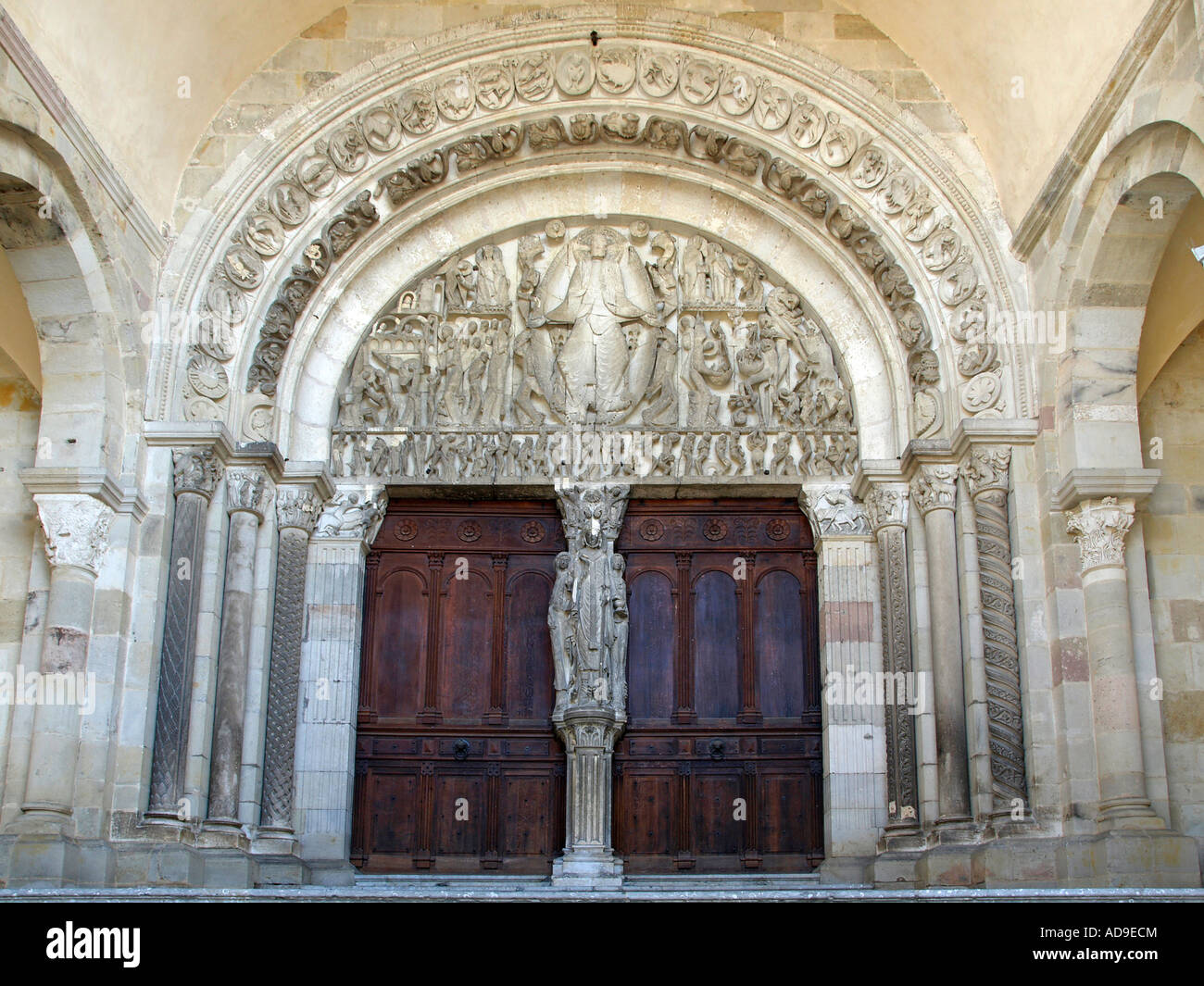 Romanesque west tympanum of the cathedral Saint Lazare in Autun Saône et Loire France Stock
