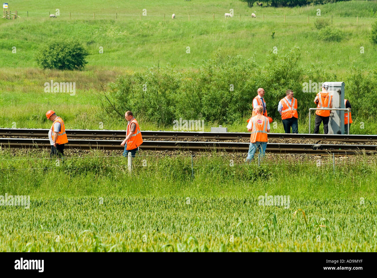 Railway workers doing equipment safety checks on equipment on the West