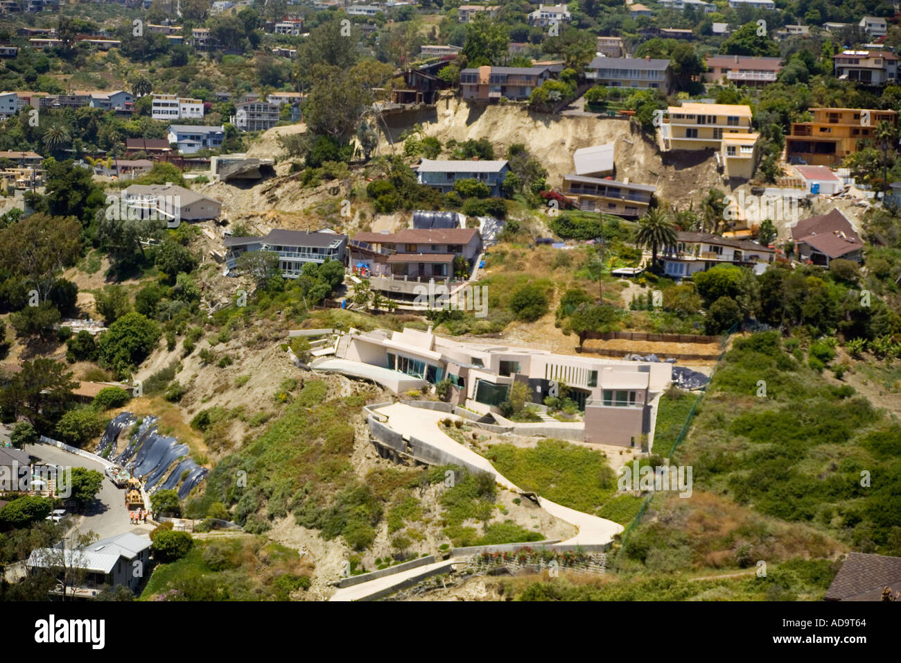 Homes damaged by a landslide in Bluebird Canyon Laguna Beach California