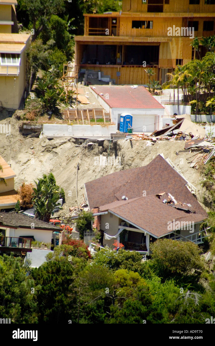 Homes damaged by a landslide in Bluebird Canyon Laguna Beach California
