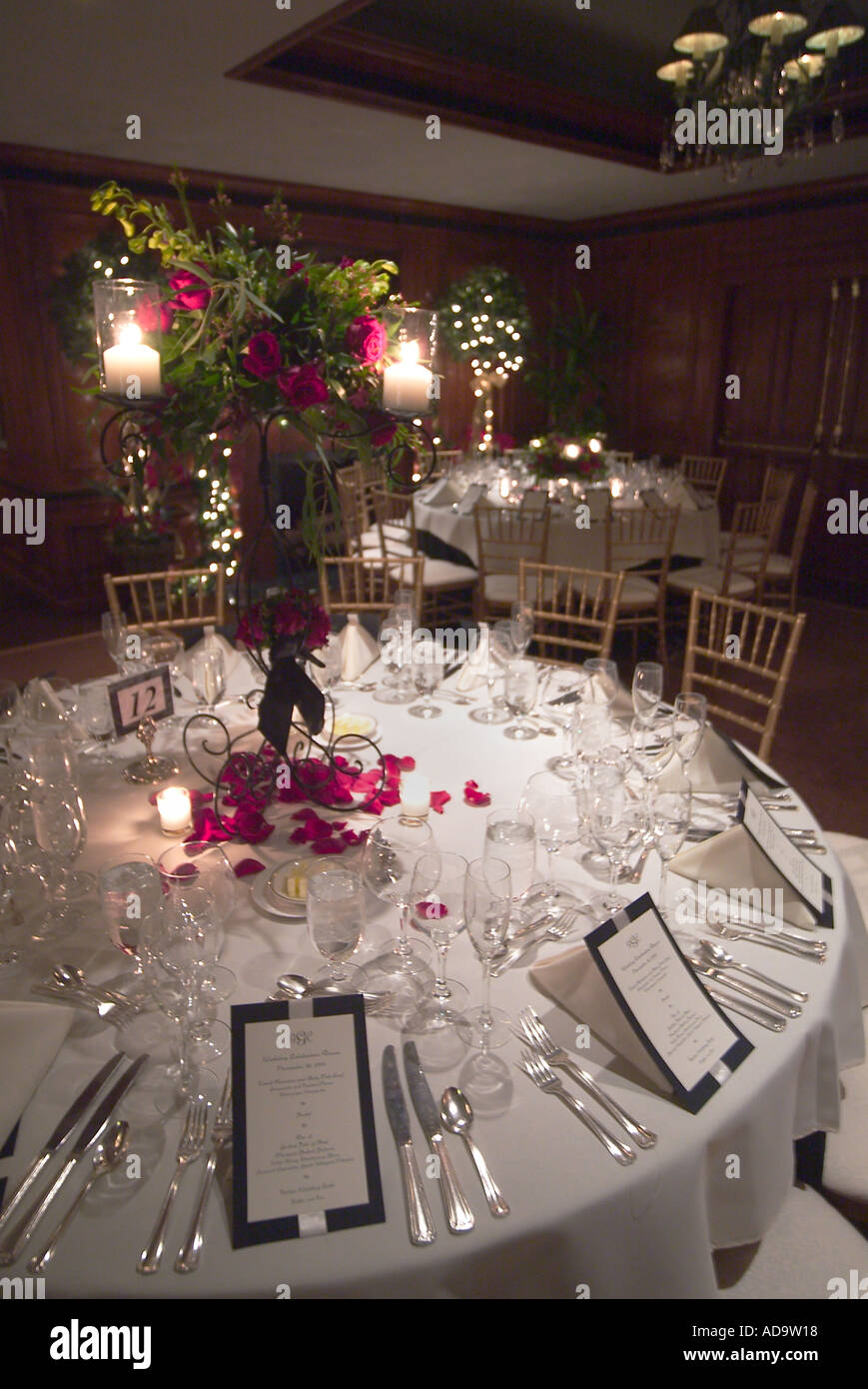 Tables Are Set For A Reception Following A Formal Catholic Wedding