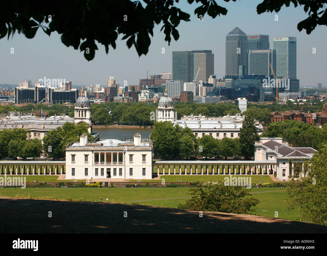 Greenwich panorama towards Canary Wharf Stock Photo