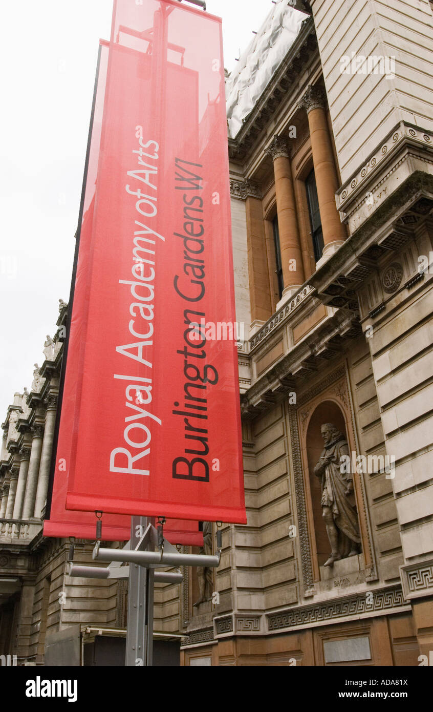 UK London Piccadilly Royal Academy of Arts banner outside building Stock Photo