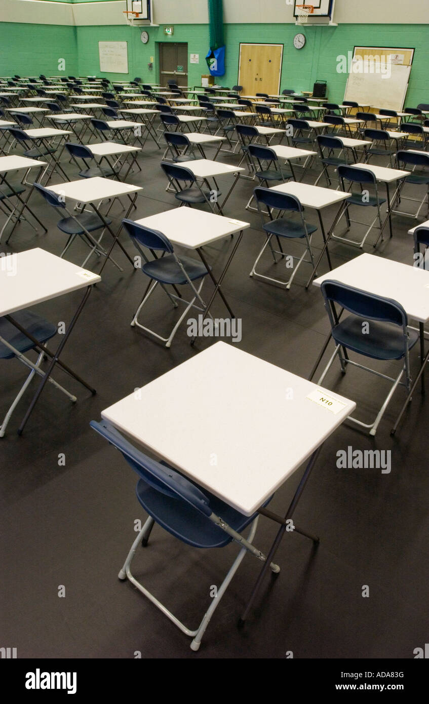 Empty school examinations hall Stock Photo