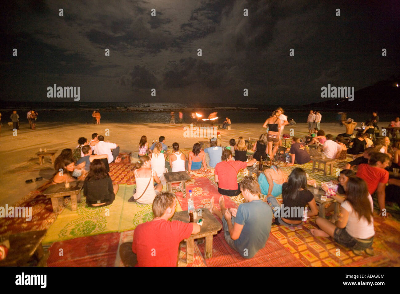 Full Moon Party at beach Hat Rin Nok Sunrise Beach Ko Pha Ngan Thailand Stock Photo