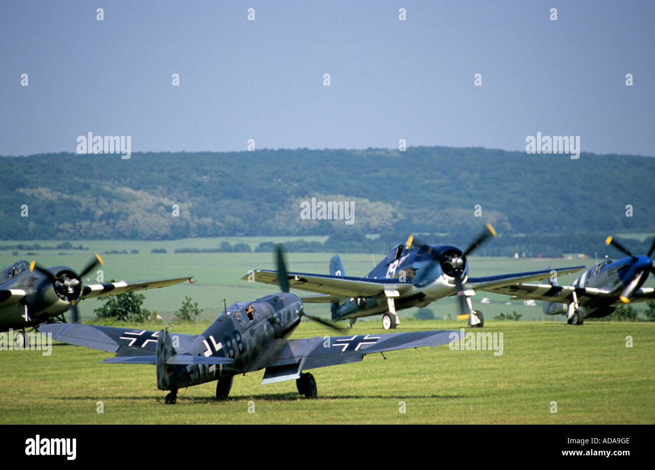 Ferte-Alais Air Show, Messerschmitt Bf-109 taxing Stock Photo