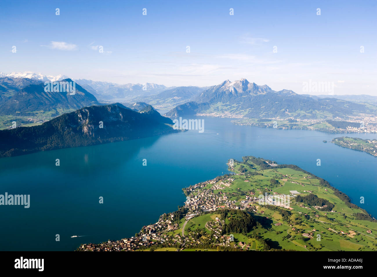 vantage point Kaenzli at mount Rigi Lake Lucerne with Weggis mount Buergenstock and mount