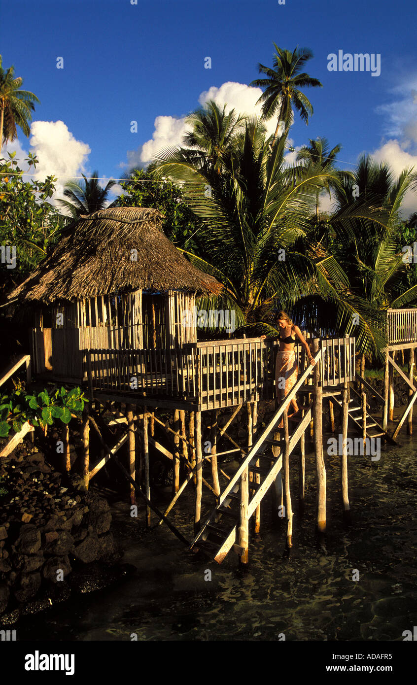 Tourist accomodation on the beach of Manono island Stock Photo