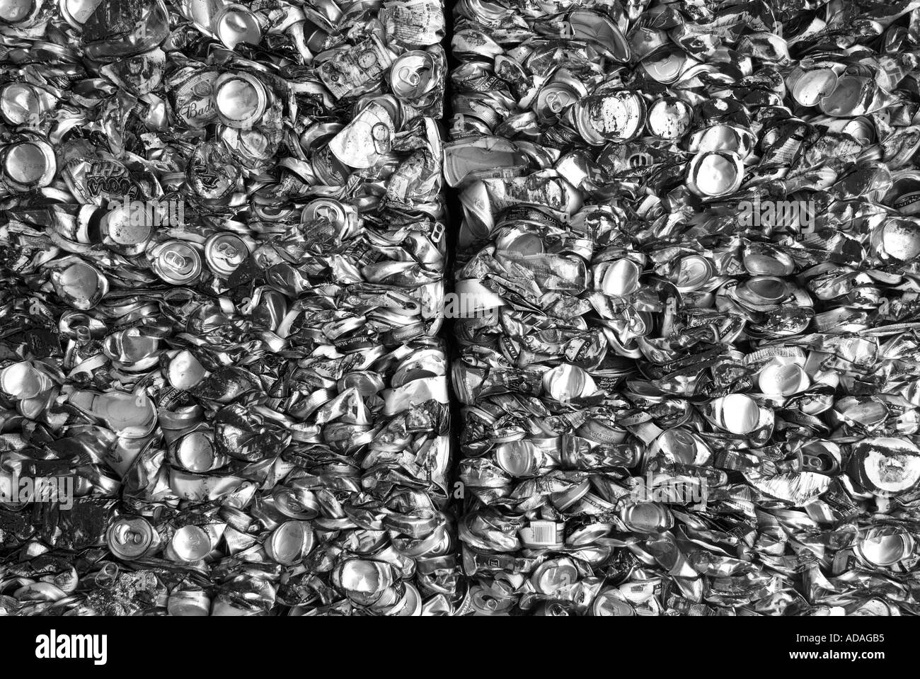 Crushed aluminum cans at a recycling enter Stock Photo
