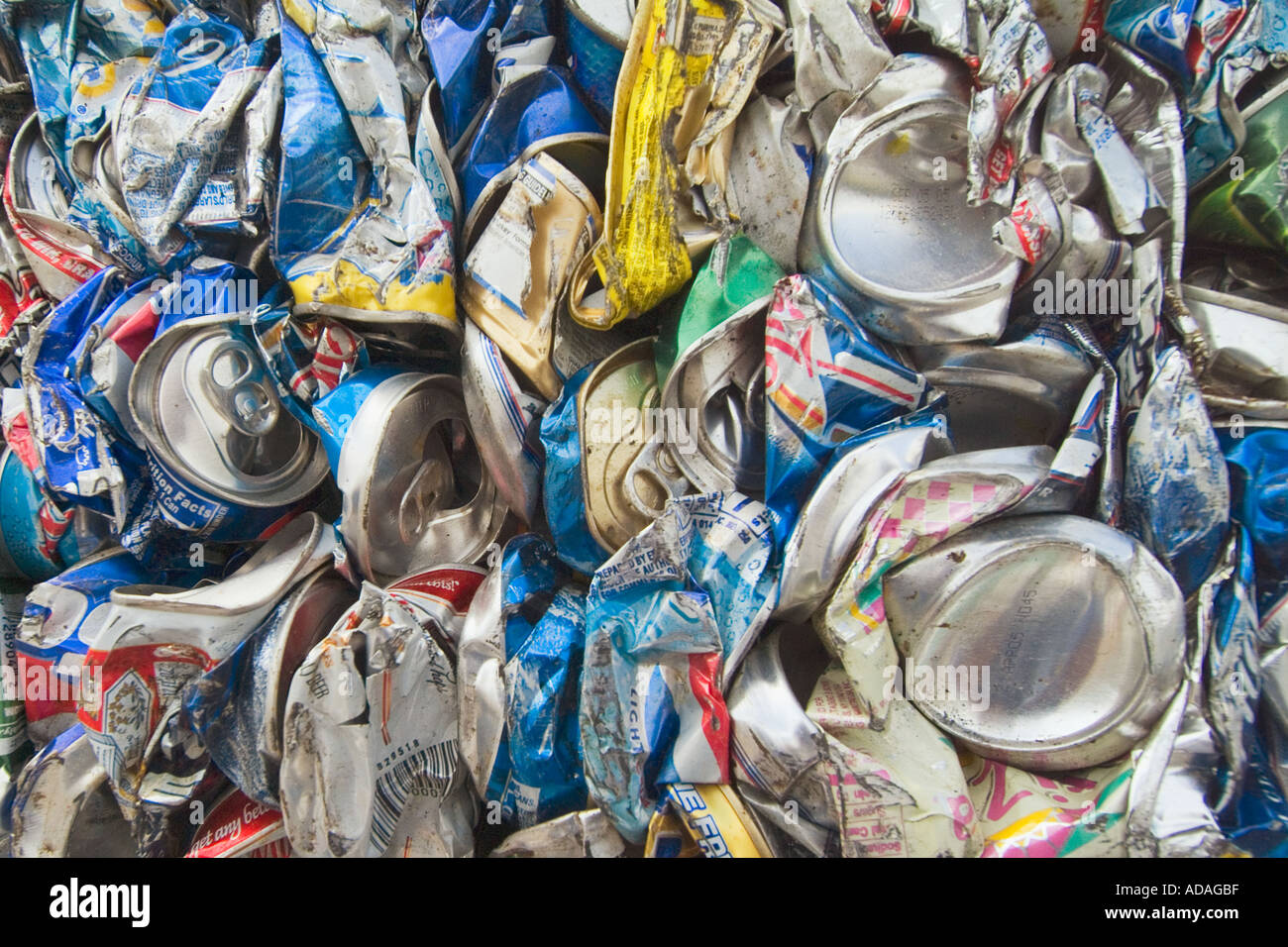 Crushed aluminum cans at a recycling enter Stock Photo Alamy