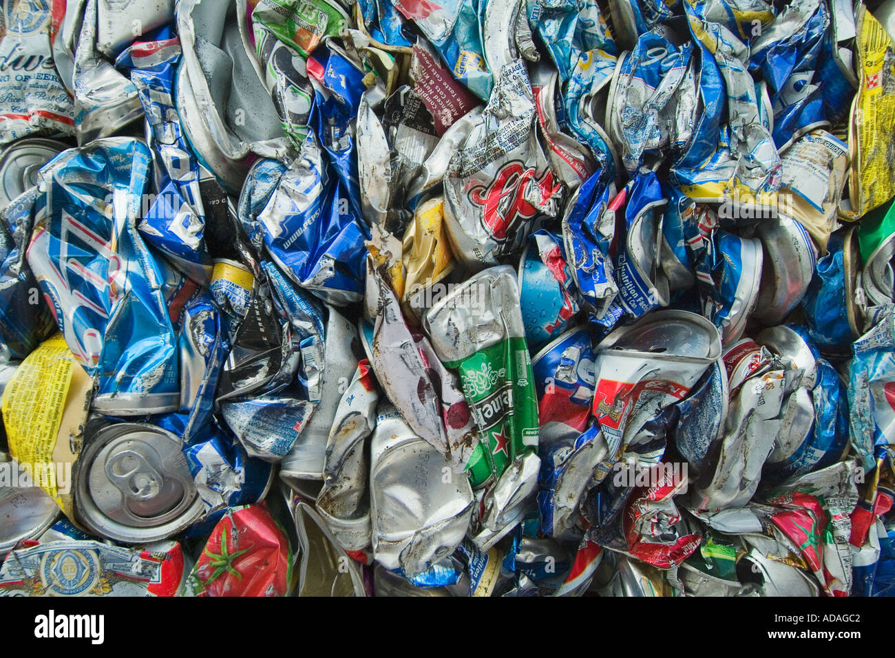 Crushed aluminum cans at a recycling enter Stock Photo Alamy