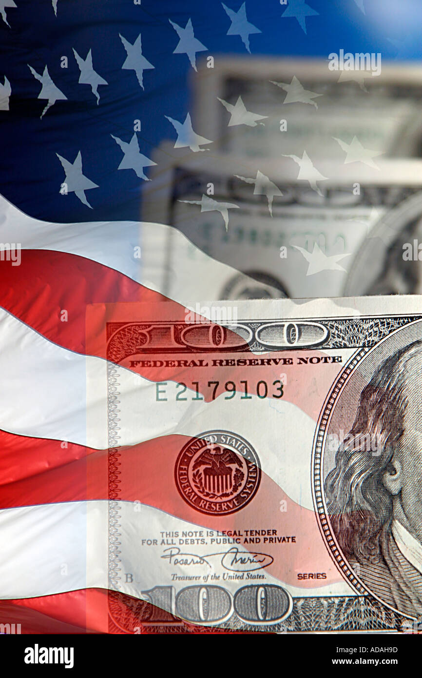 American Flag Waving In The Breeze American Money Stock Photo - Alamy