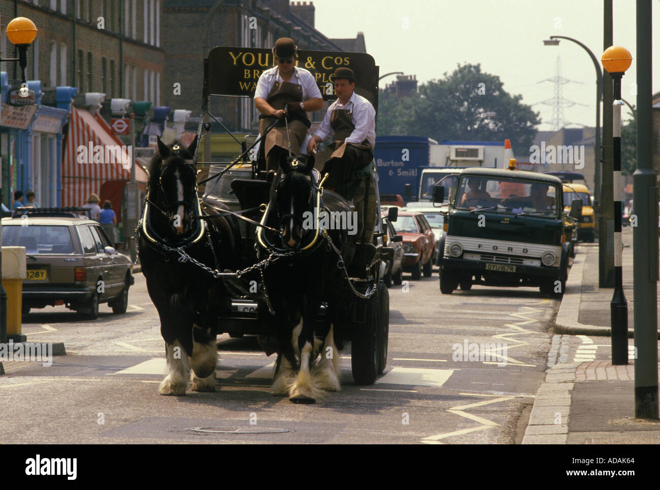 Youngs Brewery horse Wandsworth South London Traditional delivery of  beer to local public houses by horse and cart  1980s Carthorse  HOMER SYKES Stock Photo