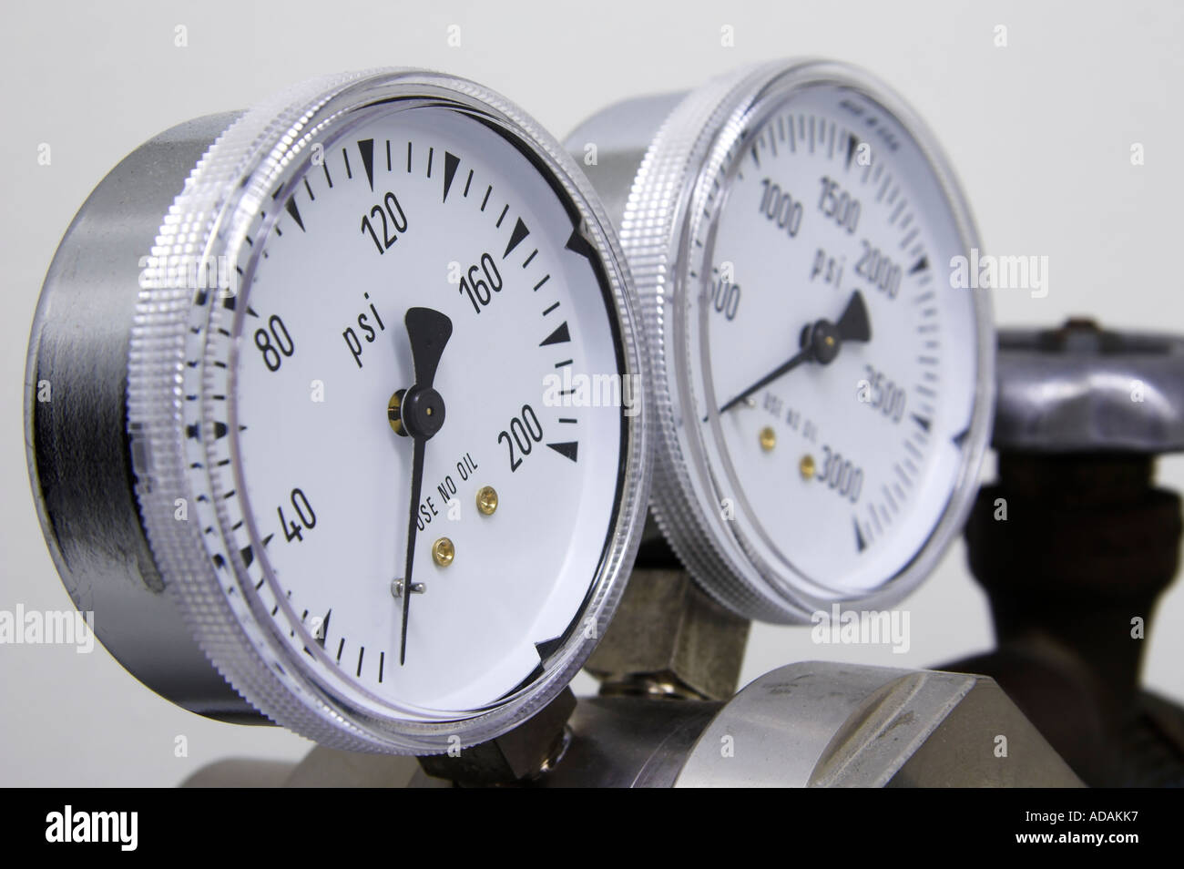 Gauges monitoring pressure in a gas cylinder (USA Stock Photo Alamy