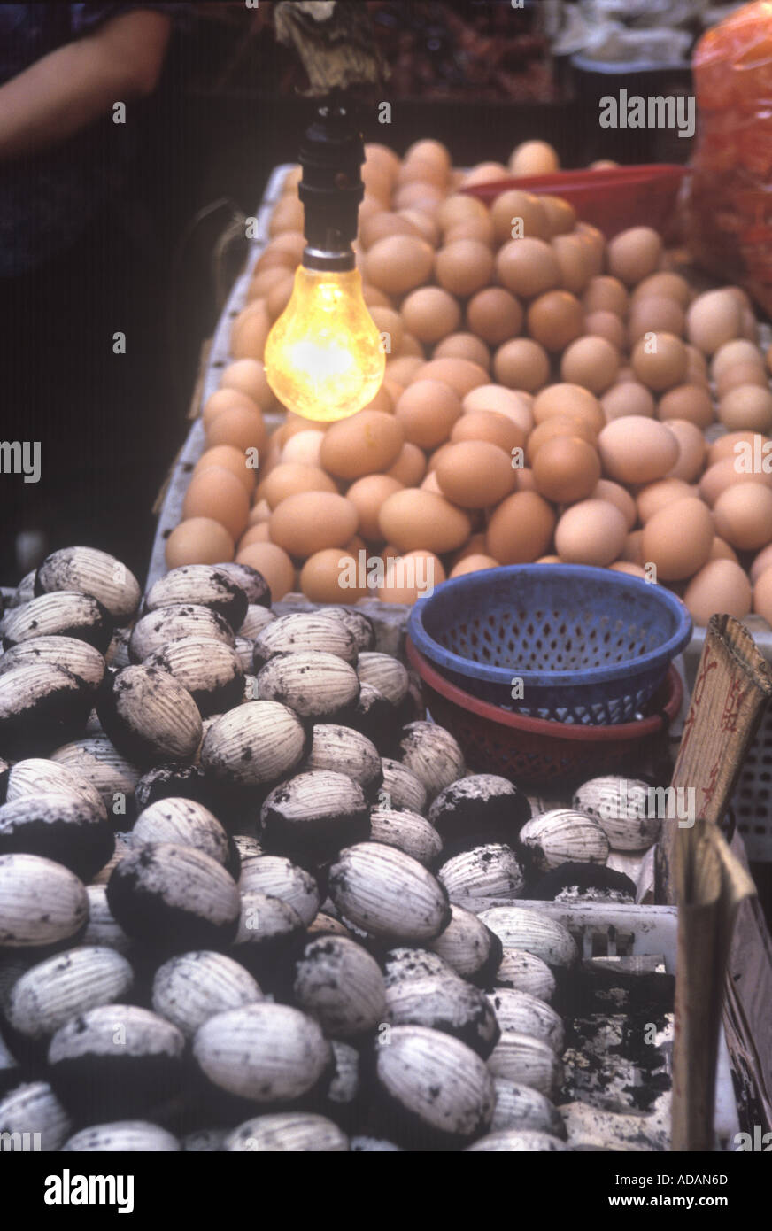 Hundred 100 year old eggs, outdoor market,  Hong Kong China Stock Photo