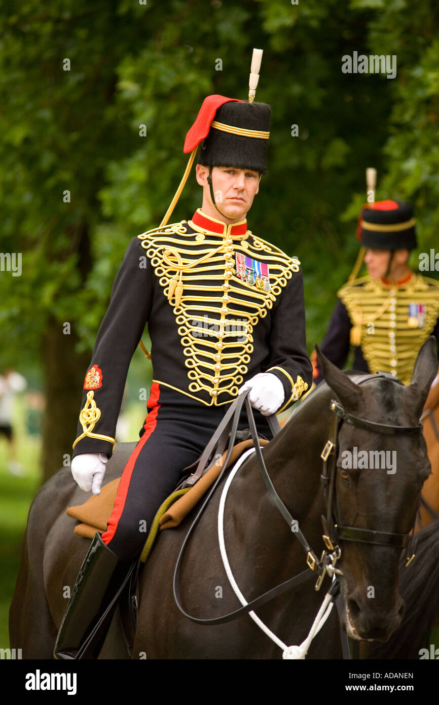 The Kings Troop Royal Horse Artillery performing a gun salute in Hyde Park London Stock Photo