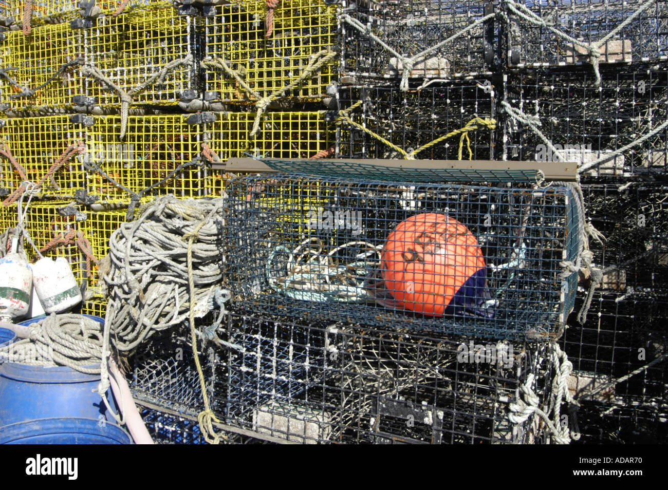 Lobster traps and gear Wickford Rhode Island USA Stock Photo Alamy