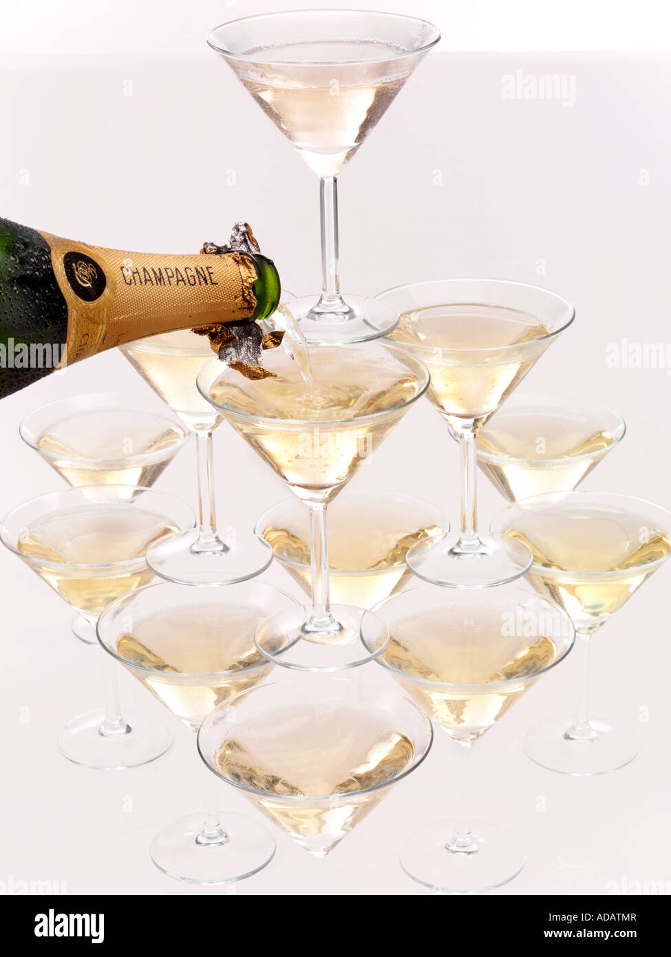 TOWER OF CHAMPAGNE GLASSES Stock Photo Alamy