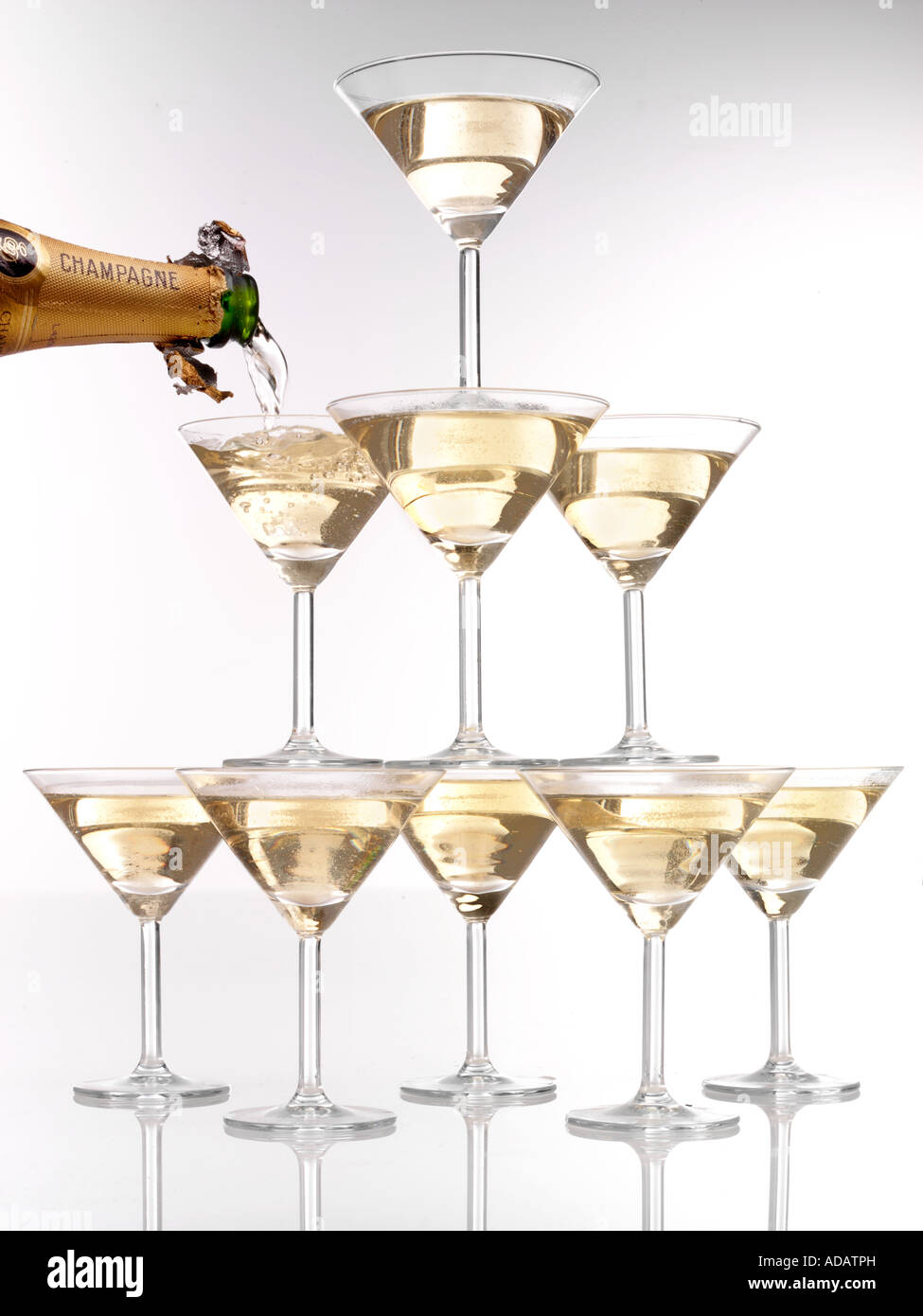 TOWER OF CHAMPAGNE GLASSES Stock Photo Alamy