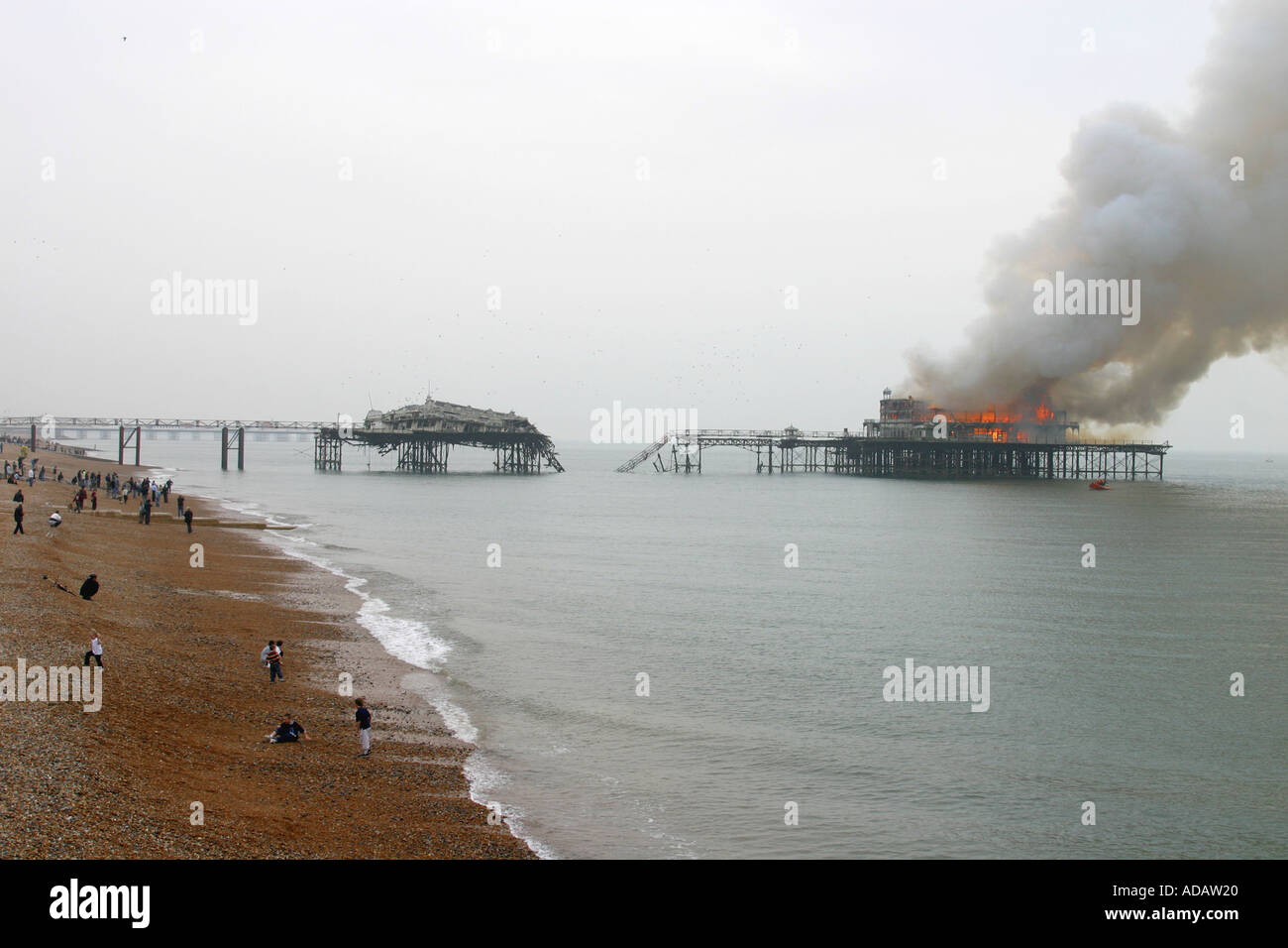 Brighton West Pier on Fire Stock Photo