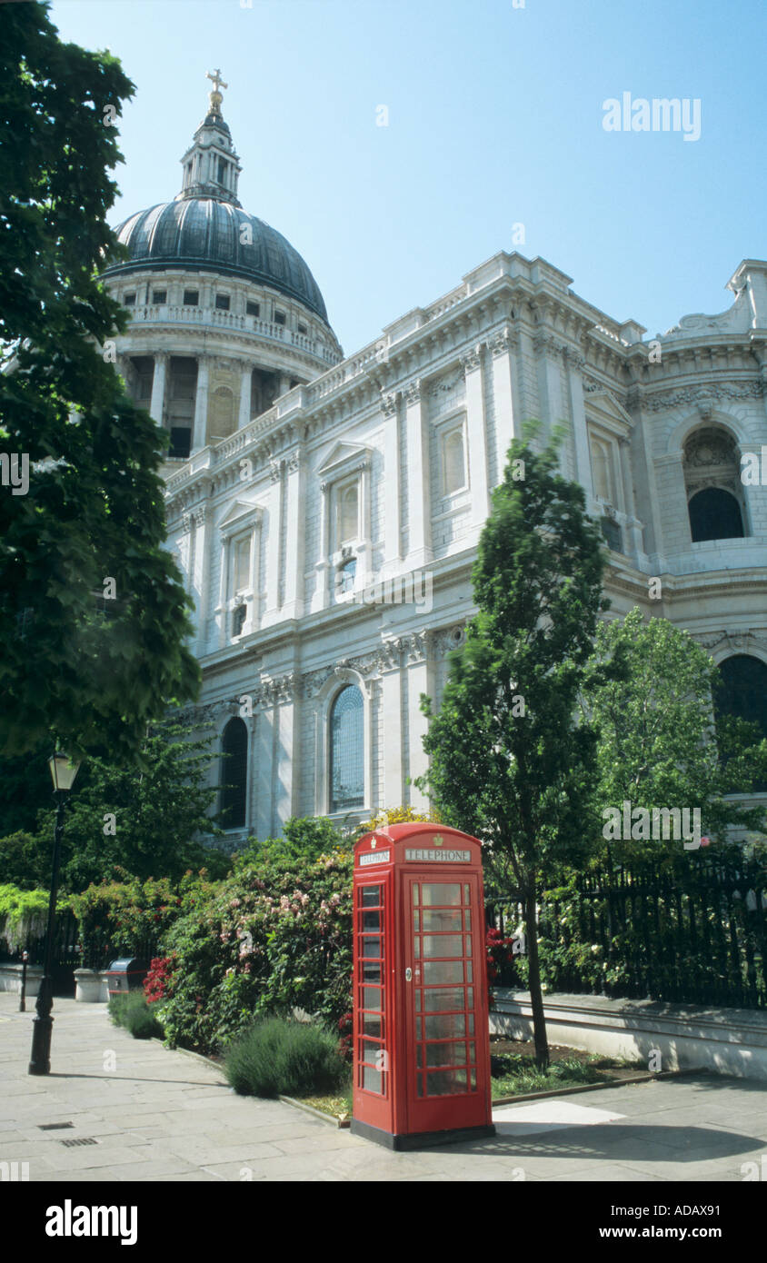 St Pauls Cathedral London with red London telephone box England United Kingdom Stock Photo
