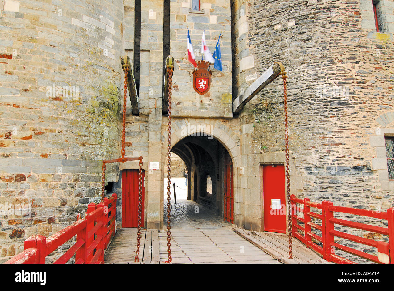 Entrance of the medieval castle of Vitré, Brittany, France Stock Photo