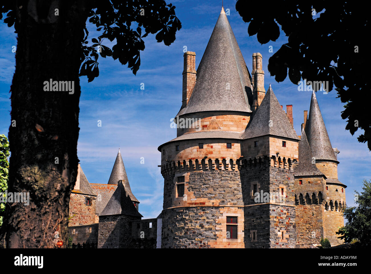 Towers of the medieval castle of Vitré, Brittany, France Stock Photo