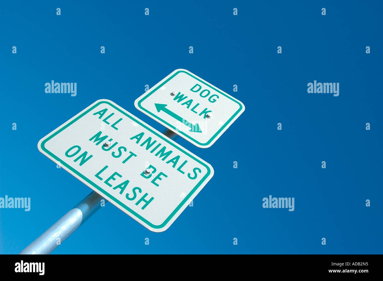 Dog Walk sign where pets dogs must be on leash by law Stock Photo Alamy