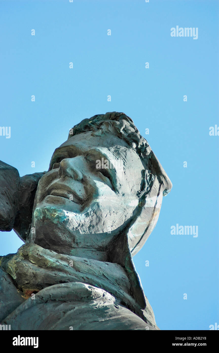 Statue where Charles A Lindbergh flew out of before made his first ever solo flight in 1927 across the Atlantic - In Augustus, GA, airfield,  USA Stock Photo