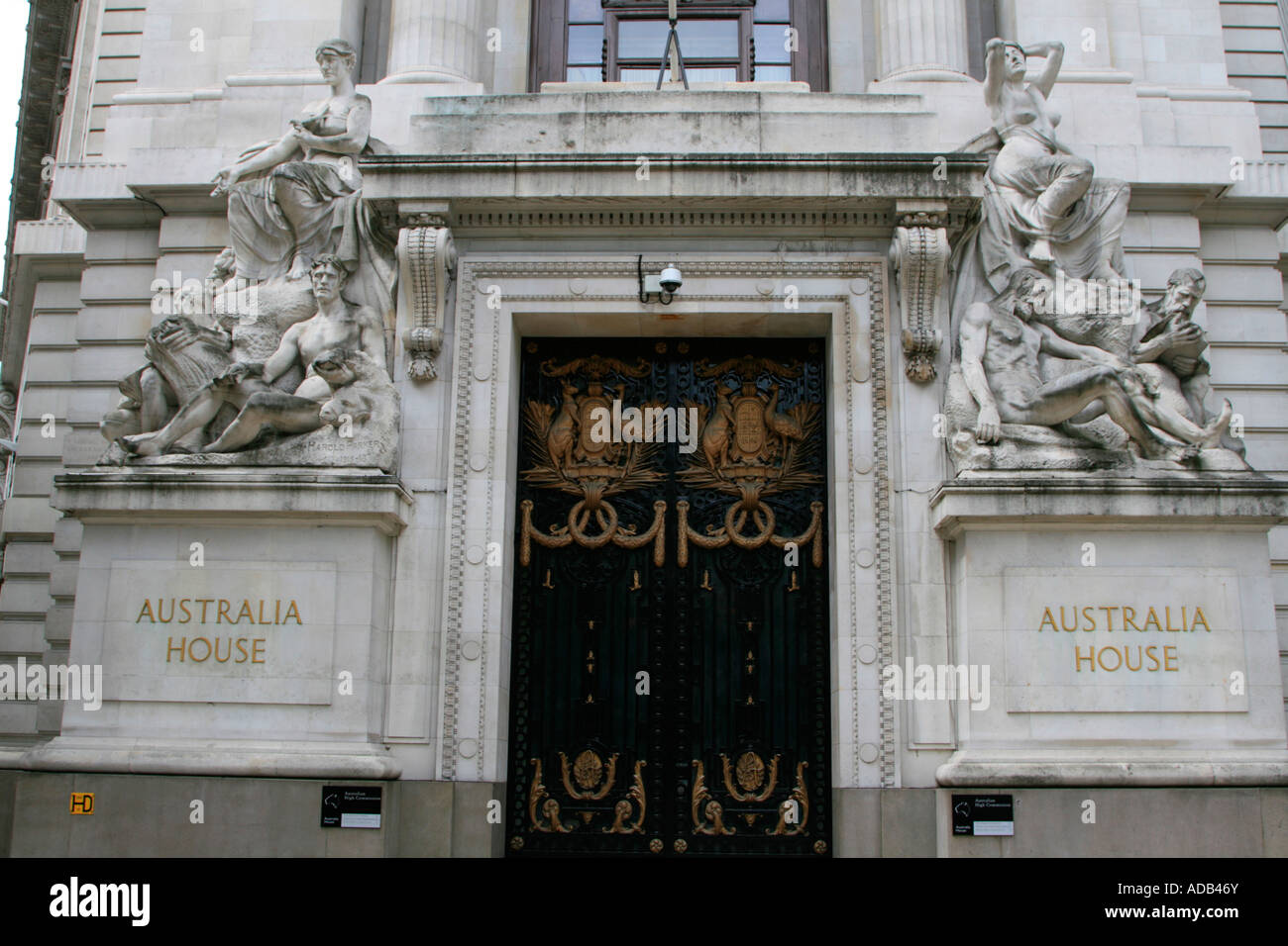 australia house embassy building entrance gates and figures london england uk gb Stock Photo