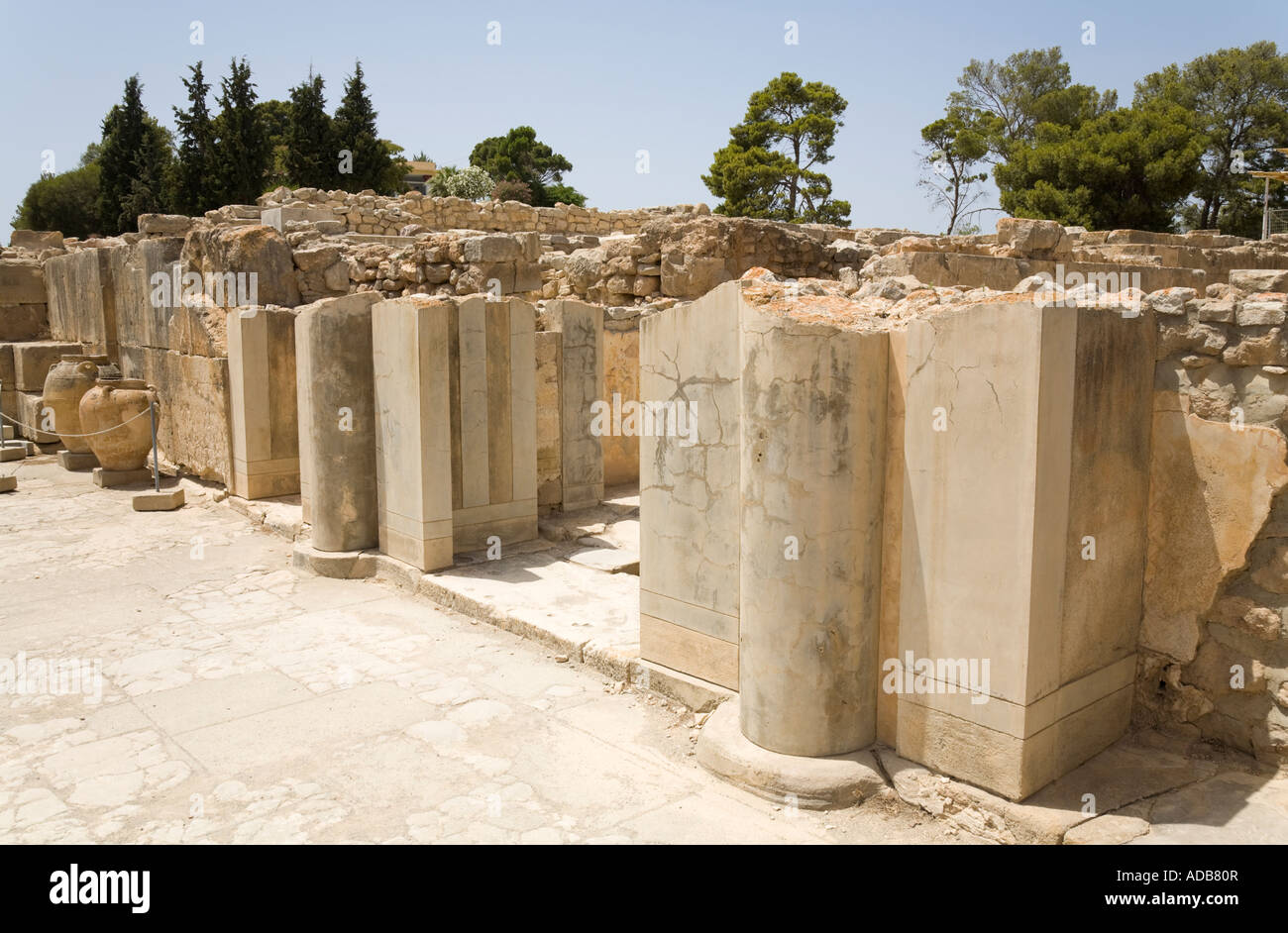 A section of the archeological excavation site of the Minoan palaces of Festos / Crete / Greece Stock Photo